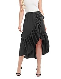 Falda midi con volantes en la cintura y volante asimétrico con volantes vintage para dama de CHICIRIS
