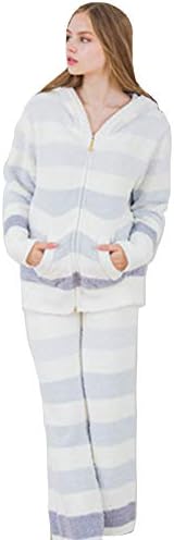 GagaRia Women’s Loungewear, Fluffy Border Pattern, Top and Bottom Set, Loungewear, Hooded Parka, Pajamas