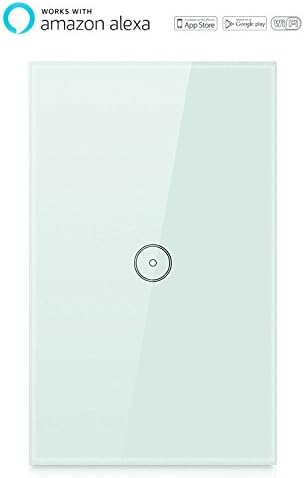Smart Wi-Fi Wall Switch, Touch Screen Switch Glass Panel Remote Control Lights and Appliances Timer with smartphone, Works with Amazon Alexa Wall Switch, One Gang