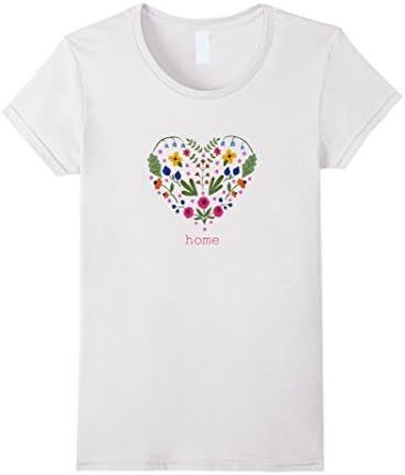 Womens Heart of Flowers Scandinavian Folk Art Home Tshirt XL White
