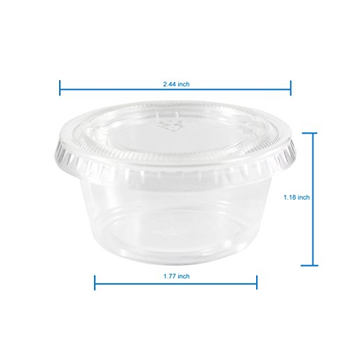 EDI Clear Plastic Disposable Portion Cups/Souffle Cup with Lids (100, 2 OZ) - Thumbnail 3