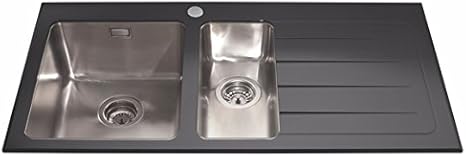 Cda Kvl02 Top Mount Kitchen Sink Rectangular Glass Kitchen Sinks Top Mount Kitchen Sink Rectangular Glass Black 2 Bowls Rectangular Amazon Co Uk Diy Tools