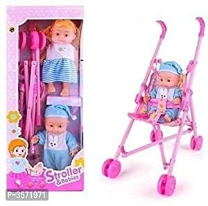 WOLKS Stroller with Dolls, Real Moving Stroller Toy for Kids, Pretend Play Toy Set