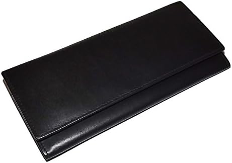 Italia Leather Women's Slim RFID Blocking Clutch Wallet with Snap Closure Black