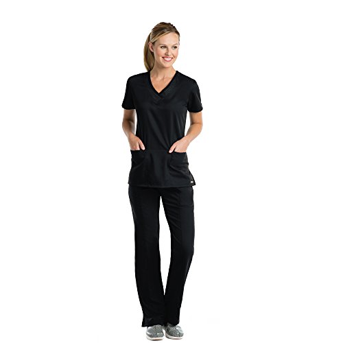 Grey's Anatomy Active 41454 V-Neck Dot Top Black L