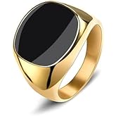 LYRA JEWELS Natural Black Onyx Men's Ring 14k Gold Plated Men's Wedding Anniversary Engagement Ring Gemstone Gold Signet Ring Jewelry Gift for Him Sterling Silver Handmade Ring