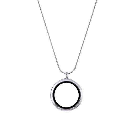 Happy Hours Glass Floating Charm Memory Locket Necklaces / 30mm Round Pendant Necklaces with 60cm Snake Chain for Girlfriends, Mother, Wife, Valentines Day(White) - Thumbnail 2