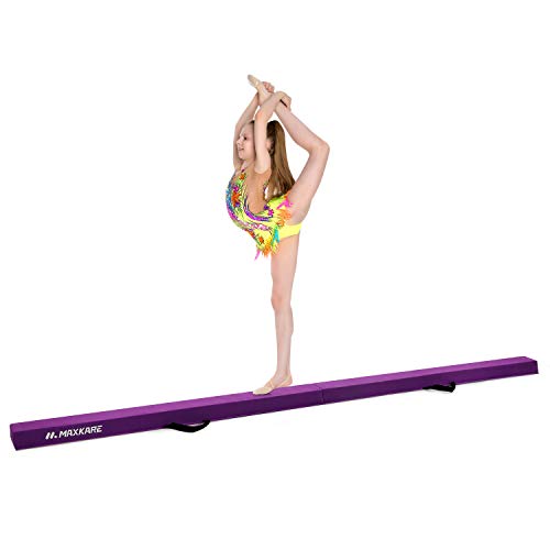 MaxKare Balance Beam 9FT Gymnastics Beam Foldable Balance Beam Gymnastic for Kids with Grip Suede Anti-Slip Base Gymnastics Beam for Home (Purple)