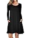 AUSELILY Women's Solid Plain Long Sleeve Pockets Casual Swing T-Shirt Dresses (L,Black)