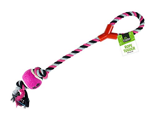 Kingdom Dog Rope Tug Toy with attached Tennis Ball (Pink)