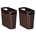 mDesign Slim Plastic Rectangular Small Trash Can Wastebasket, Garbage Container Bin with Handles for Bathroom, Kitchen, Home Office, Dorm, Kids Room - 10 High, Shatter-Resistant - 2 Pack - Dark Brown