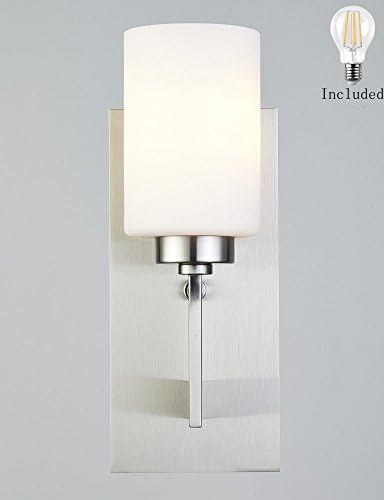 Smart Lighting-Shupregu, Brushed Nickel Modern Wall Sconces Vanity Light With white art glass /Frosted Milk Glass with Wefts, 1 LED Dimmable Bulb Included, W5.12×H13.1
