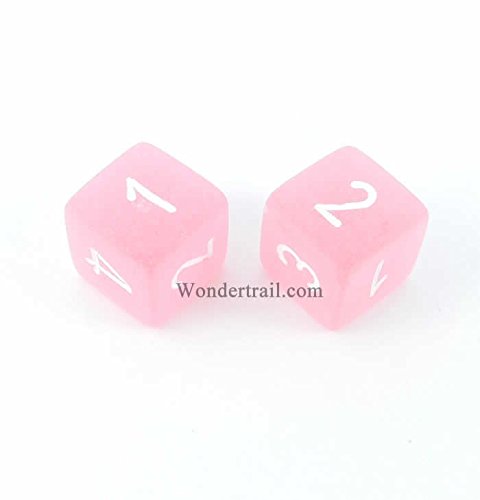 WCXPF0614E2 Pink Frosted D6 Dice 2pc White Numbers Aprox 16mm