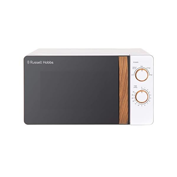 Russell Hobbs RHMM713 17 L 700 W Scandi Compact White Manual Microwave with 5 Power Levels, Wood Effect Handle & Dials…