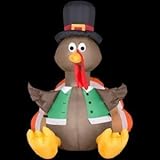 KNL Store 42 Inches Cute Airblown Inflatable Blow up Air Blown Lighted Happy Turkey Gobble Pilgrim Thanksgiving Festive Yard Decor Display Autumn Fall Lights Outdoor Decoration (1)