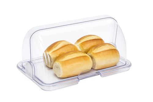 Porta Pão Acrílico 30 cm Basculante Premium – Grande, Resistente e Transparente com Tampa Abre e Fecha