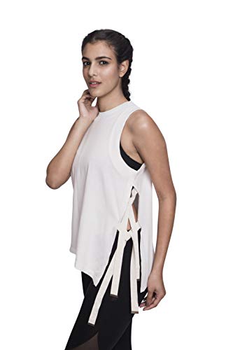 Satva Premium Organic Cotton Side Ties Tank Top for Yoga Workout Running Sports Training Cycling Sutra Tank, White, Small