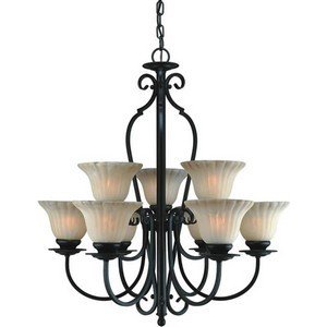 Forte Lighting 2202-09-64 Traditional 9 Light Chandelier, Bordeaux Finish with Umber Cloud Glass, 27" x 27" x 31"