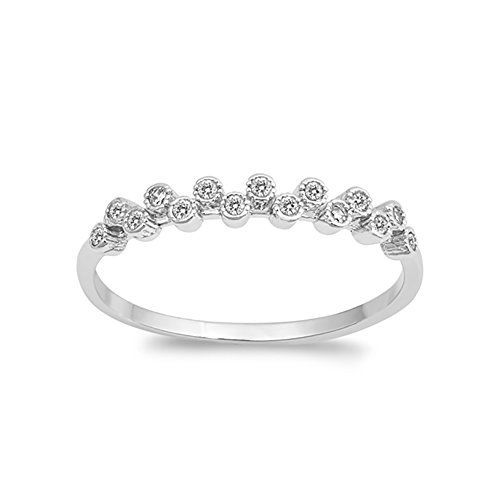 New Design 3mm Half Eternity Wedding Engagement Band Ring Bezel Round Cubic Zirconia Sterling Silver Choose Color