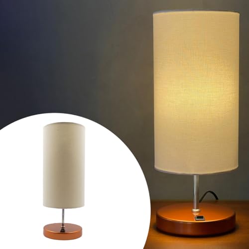 Abajur Luminária de Mesa Redonda Cobre Com Interruptor Com Cúpula Bege ref 84