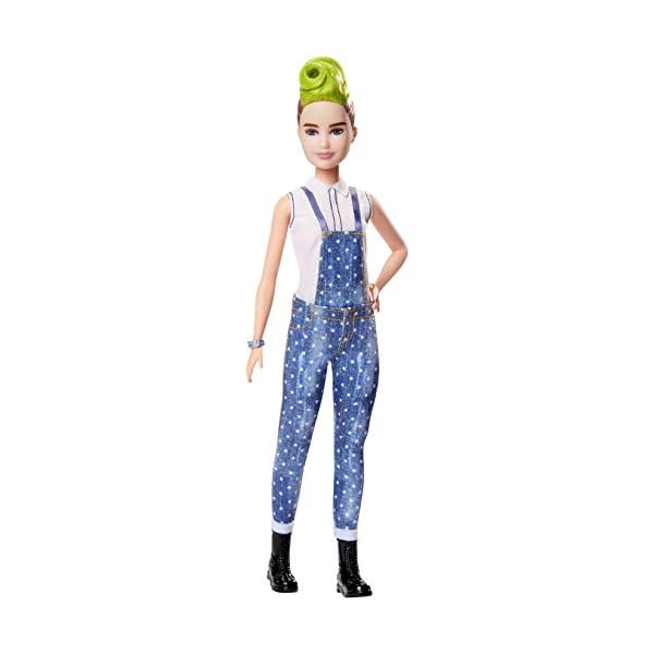 Barbie Fashionistas Puppe im Latzhosenoutfit mit grüner Haarsträhne