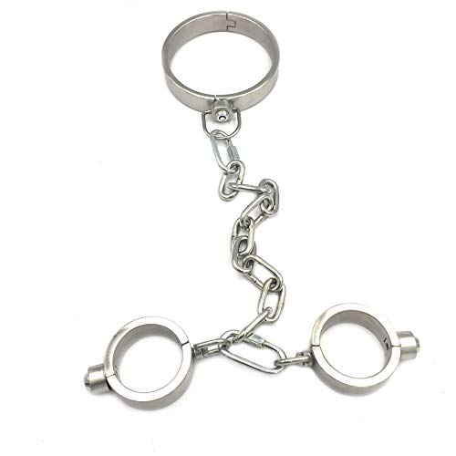 BDSM Metal Bondage Toys Collar to Handcuffs Sexy Slave Fetish Harness Restraint Kit, Alternative Toys for Adults/Unisex – Press Lock,Male