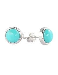 ZENGORI 1 par de pendientes de tuerca de plata de ley 925 de 0.276 in con piedras preciosas de turquesa naturales redondas para mujer
