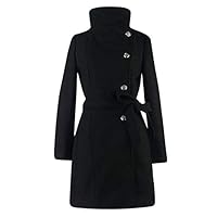 Adagod Womens Winter Lapel Wool Coat Trench Jacket Long Sleeve Overcoat Outwear (XXL, Black)