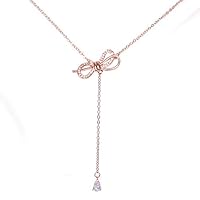 Necklaces for Women Bar Necklace Jewelry Bow Choker Lariat Y Pendant Necklace Rose Gold