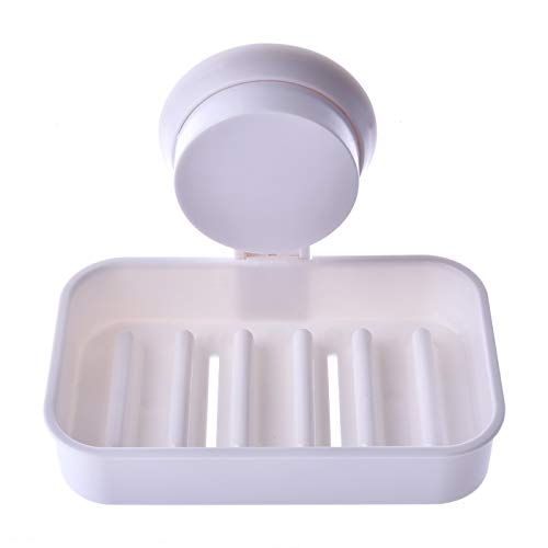 Gaiatop Soap Dish, Single Plastic Vacuum Sucker Box Suction Cup Sponge Holder for Shower and Kitchen White