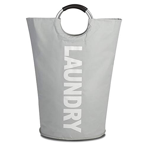 Large Laundry Basket, Collapsible Fabric Laundry Hamper, Foldable Clothes Bag, Folding Washing Bin for College Dorms Family (Grey)