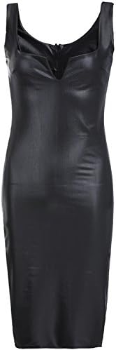 Tiantianmei Women's Sleeveless PU Leather Bodycon Pencil Cocktail Midi Dress Black L