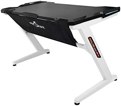 Drakon PK-101 Gaming Desk with LED, Z-Shape Compter PC Gaming Desk for E-Sport (Black/White)