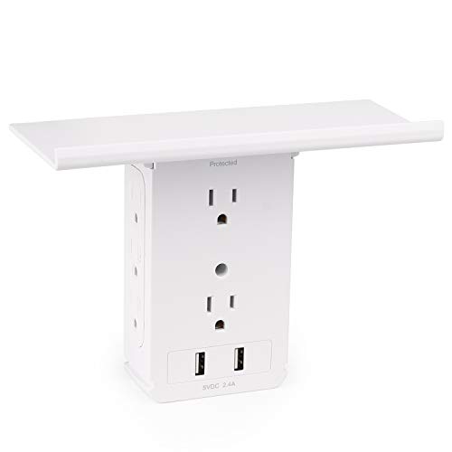 Socket Shelf-10 Port Surge Protector Wall Power Socket, 8 Power Socket Expanders, 2 USB Charging Ports and Removable Built-in Socket UL Certification(8AC&2DC, white) - Thumbnail 7