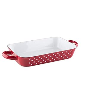 Riess, 0049-077, braadpan 26/17, braadpan, ovenpan, COUNTRY – PÜNKTCHEN ROOD, 26 x 17 cm, hoogte 5 cm, email, rood/wit…