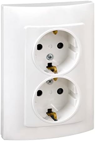 - Enchufe Doble de Empotrar Schuko, Serie Simon 10, 250V, 10 A, Enchufe de Pared Plano y Fino, Fácil de Instalar, Incluye Marco, Tapa y Mecanismo, Base de Enchufe Hembra Color Blanco