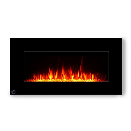 Clevr 48" Adjustable Electric Wall Mount Fireplace Heater, 750-1500W Mordern Black Heat, Decorative Crystals, Adjustable Front and Back Light Color, 48 Inch Wide, On Wall Hanging, 3D Flame Effect