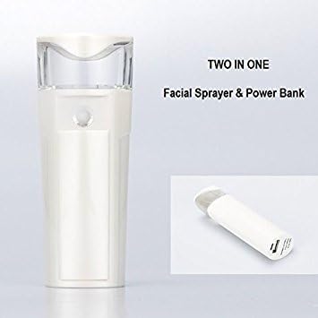 Large Water Tank Portable Handy Nano Mister Multifunction Facial Mist Spray with 2200mah Power Bank Face Sprayer USB Rechargeable Nano water spray (White)