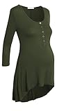 Women's Henley Scoop Neck 3/4 Sleeve Casual Maternity High Low Stretch Tunic Top