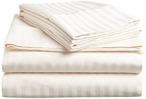 Tula Linen 1200 Thread Count 6PCs (1 FITTED SHEET + 1 FLAT SHEET + 4 PILLOW COVER) Sheet Set Stripe Pocket Size 42-cm 100% Egyptian Cotton Premium Quality (Ivory, UK Super King)