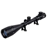 Ohuhu Hunting Rifle Scope, 6-24x50 AOE Red and Green Tactical Illuminated Mil Dot Reticle Gun Scope with Free Mounts, Black