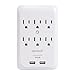 OviiTech Multi-Function Wall Mount Adapter, Surge Protector Charging Station, Dual 3.1AMP USB Charging Ports,6 AC Socket Outlet Plugs,White