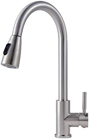 Comllen Commercial Single Handle Pull Down Sprayer Kitchen Faucet,Brushed Nickel Stainless Steel High Arc Kitchen sink Faucets