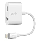 Belkin 3.5 mm Audio + Charge RockStar Headphone Jack Adapter for iPhone X, iPhone 8, iPhone 8 Plus, iPhone 7 and iPhone 7 Plus (Renewed)