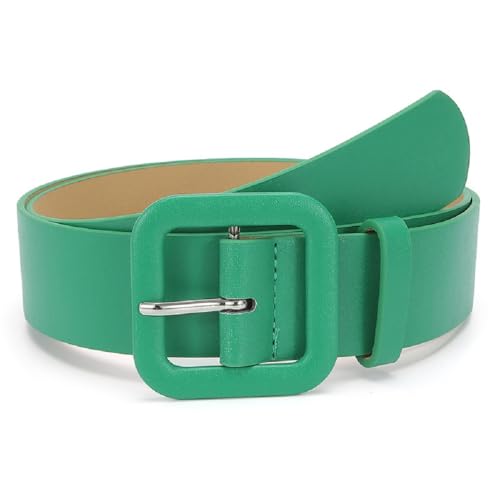 Women Fashion Square Pin Wide Buckle Belt Candy Color PU 