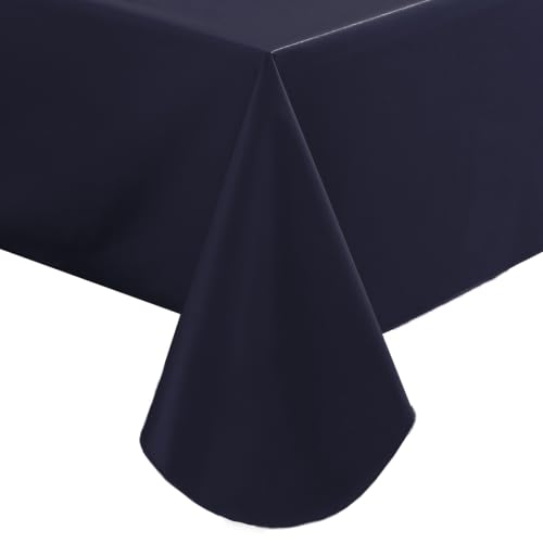 SASTYBALE Navy Blue Vinyl Tablecloth Flannel Backing