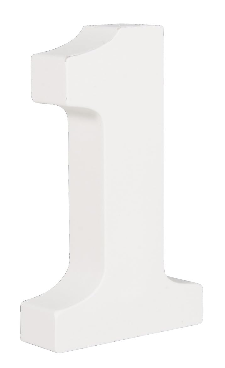 Rayher MDF Number 1 for DIY Crafts, White Wood Number for Wedding and Home Decorations, 3D Number, white, MDF, 6.7x2x11cm, 64601102