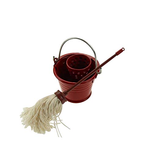 yanQxIzbiu Premium Dollhouse Accessories Miniature Cleaning Water Bucket Mop Mini Decor Toy Gift - Red