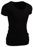 Short Sleeve Scoop Neck Tee T Shirt Cotton Top (Small, Black)