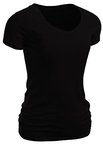 Short Sleeve Scoop Neck Tee T Shirt Cotton Top (Small, Black)
